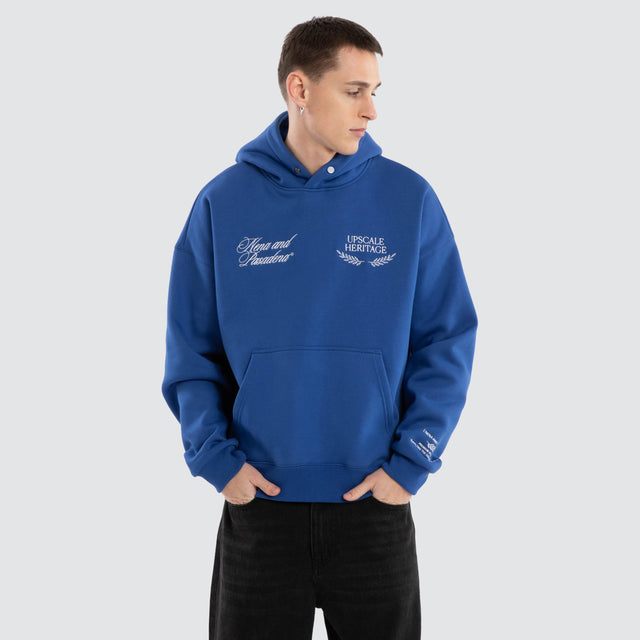 model wears Etiquette Box Fit Hoodie Cobalt Blue Hoodies Blue - image 2