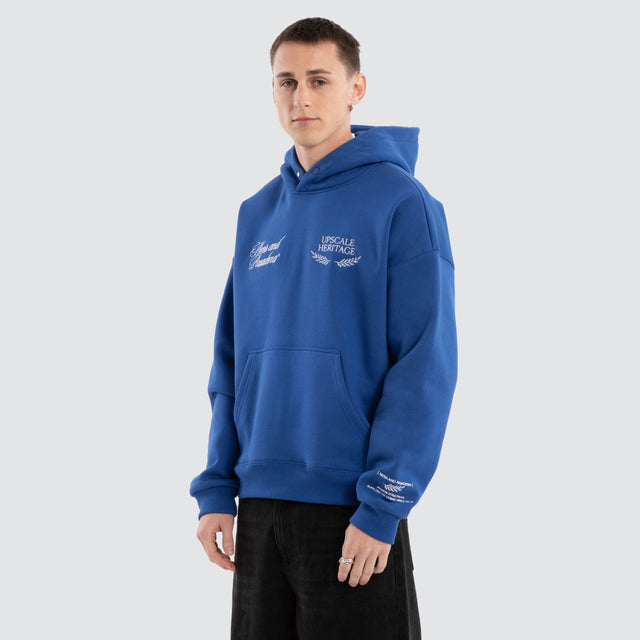 model wears Etiquette Box Fit Hoodie Cobalt Blue Hoodies Blue - image 4