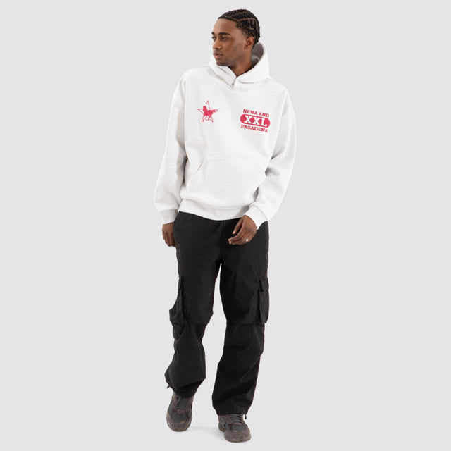 model wears Knight Box Fit Hoodie Snow Marle Hoodies Grey - image 2