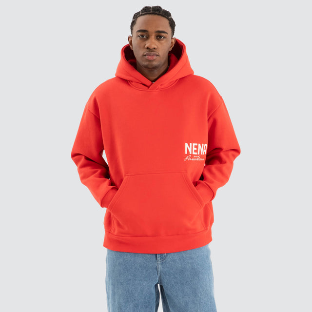 model wears United Relaxed Hoodie Poppy Red Hoodies Red - image 3