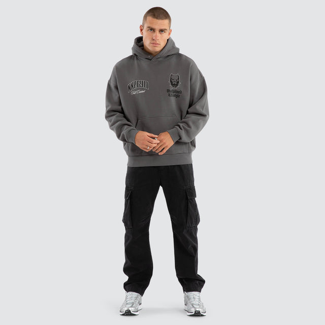 model wears Inertia Box Fit Hoodie Charcoal Hoodies Grey - image 2