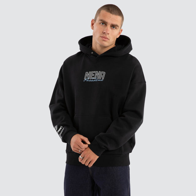 model wears Contained Relaxed Hoodie Anthracite Black Hoodies Black - image 3