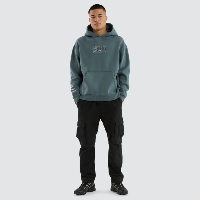 model wears Notary Relaxed Hoodie Pigment Stormy Weather Hoodies Blue - image 2