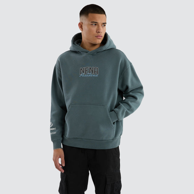 model wears Notary Relaxed Hoodie Pigment Stormy Weather Hoodies Blue - image 3