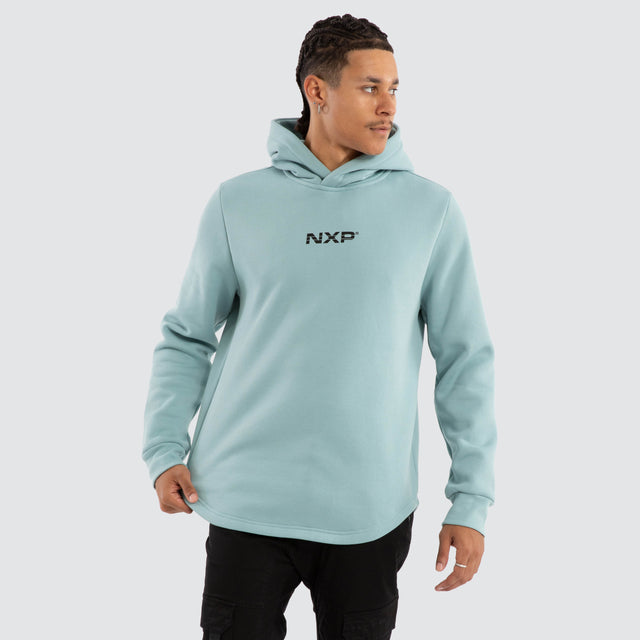 model wears Vacant Dual Curved Hoodie Cameo Hoodies Blue - image 2