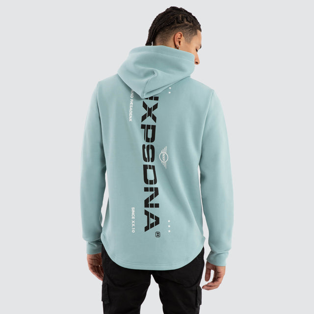 model wears Vacant Dual Curved Hoodie Cameo Hoodies Blue - image 1