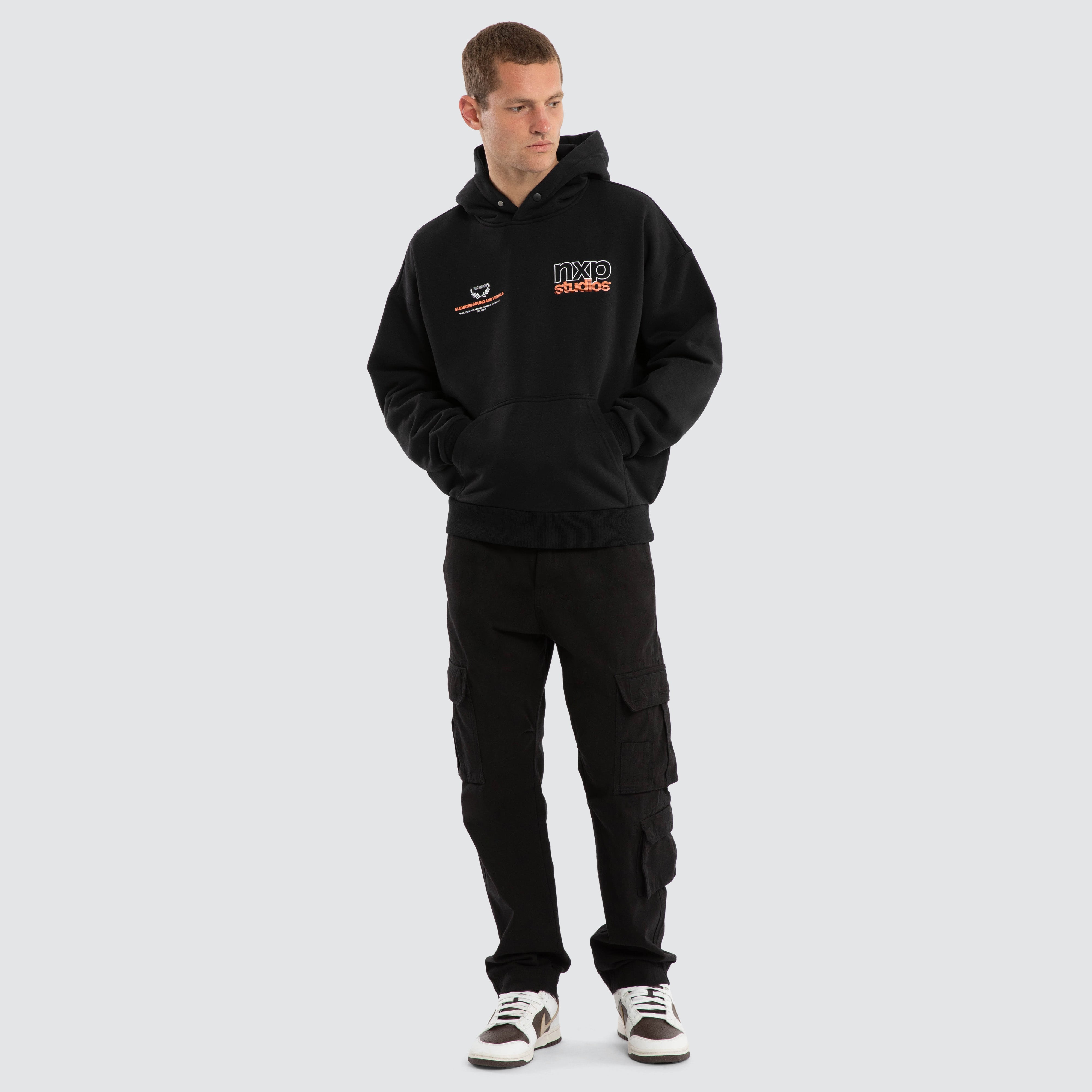 NXP Major Box Fit Hoodie in Black | Neverland Store