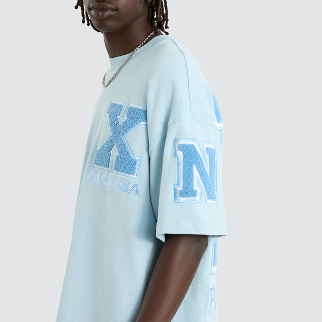 model wears Big X Loopback Raptor Tee Baby Blue T-Shirts Blue - image 2