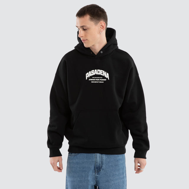 model wears Strive Box Fit Hoodie Jet Black Hoodies Black - image 3