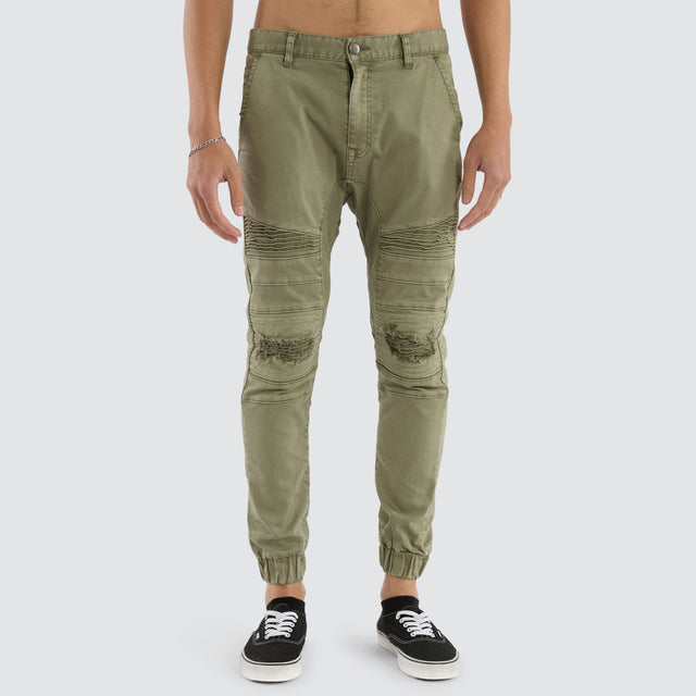 model wears Viper Denim Jogger Khaki Pants Brown - image 4