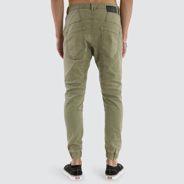 model wears Viper Denim Jogger Khaki Pants Brown - image 5