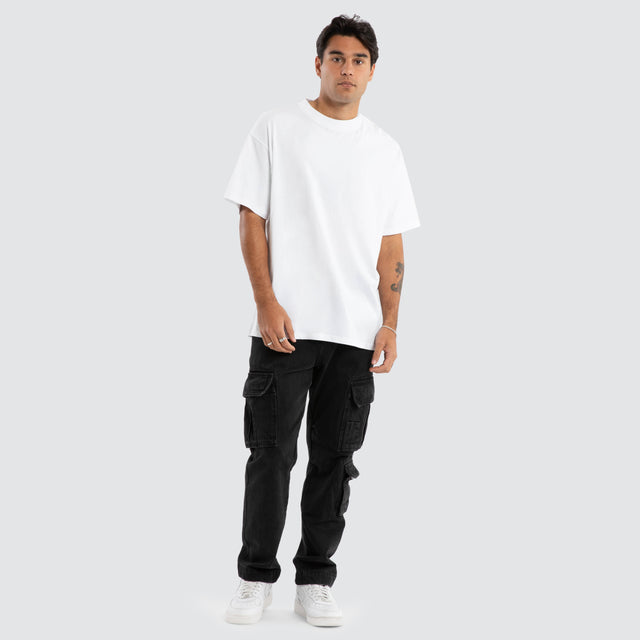 model wears Colby Denim Cargo Pant Washed Black Pants Black - image 2
