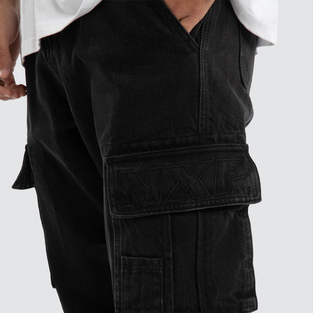 model wears Colby Denim Cargo Pant Washed Black Pants Black - image 3