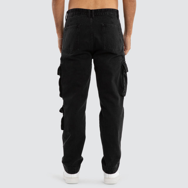 model wears Colby Denim Cargo Pant Washed Black Pants Black - image 5