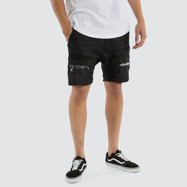 model wears Viper Denim Short Heavy Metal Shorts Black - image 1