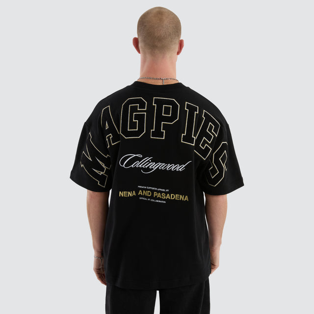 model wears Collingwood Magpies AFL Stadium Loopback Tee Black T-Shirts Black - image 6