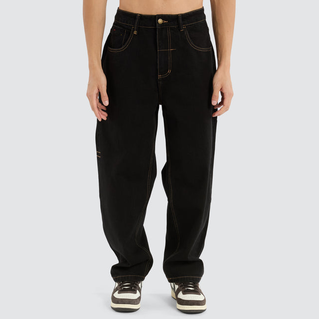 model wears Big Slacker Denim Jean Black Rinse Pants Black - image 2