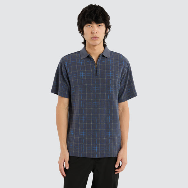 model wears Warped State Quarter Zip Polo Dark Slate Short Sleeve Shirts Grey - image 1