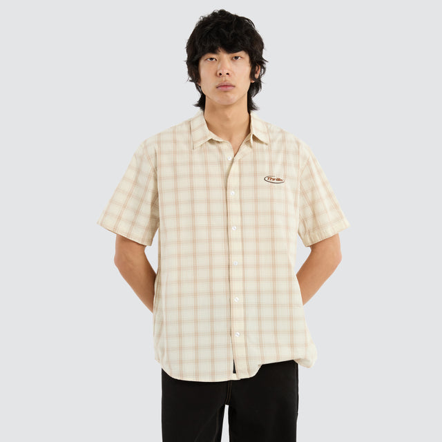 model wears Pharm Short Sleeve Shirt Desert Short Sleeve Shirts Tan - image 1