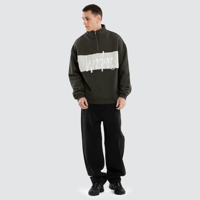model wears Starter Panel 1/4 Zip Sweat Ink Jumpers Blue - image 5