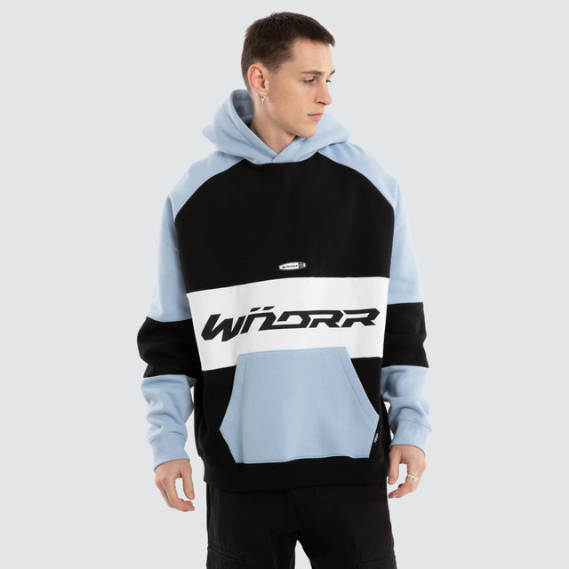 model wears Combine Panel Hoodie Black/Air Blue Jumpers Black - image 1