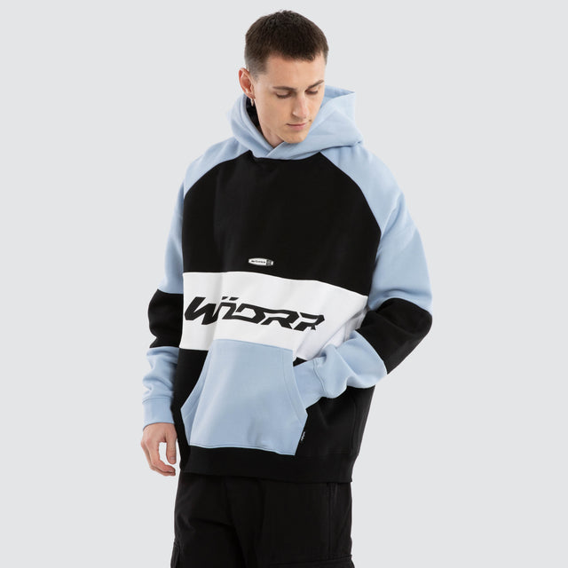 model wears Combine Panel Hoodie Black/Air Blue Jumpers Black - image 4