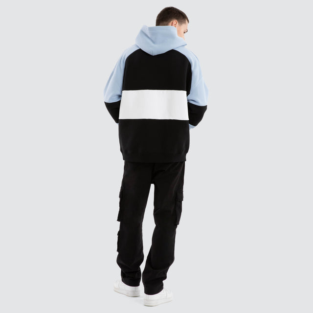 model wears Combine Panel Hoodie Black/Air Blue Jumpers Black - image 6