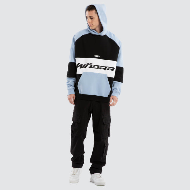 model wears Combine Panel Hoodie Black/Air Blue Jumpers Black - image 5