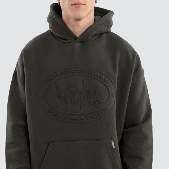 model wears Minted Relaxed Hoodie Ink Jumpers Green - image 4