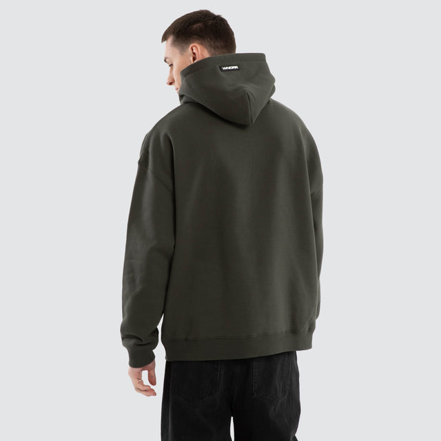 model wears Minted Relaxed Hoodie Ink Jumpers Green - image 3