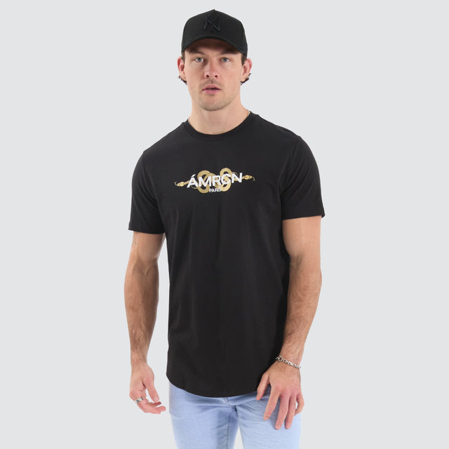 model wears Aragorn Dual Curved Tee Jet Black T-Shirts Black - image 2