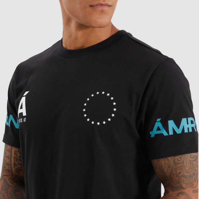 model wears Ardill Dual Curved Tee Jet Black T-Shirts Black - image 3