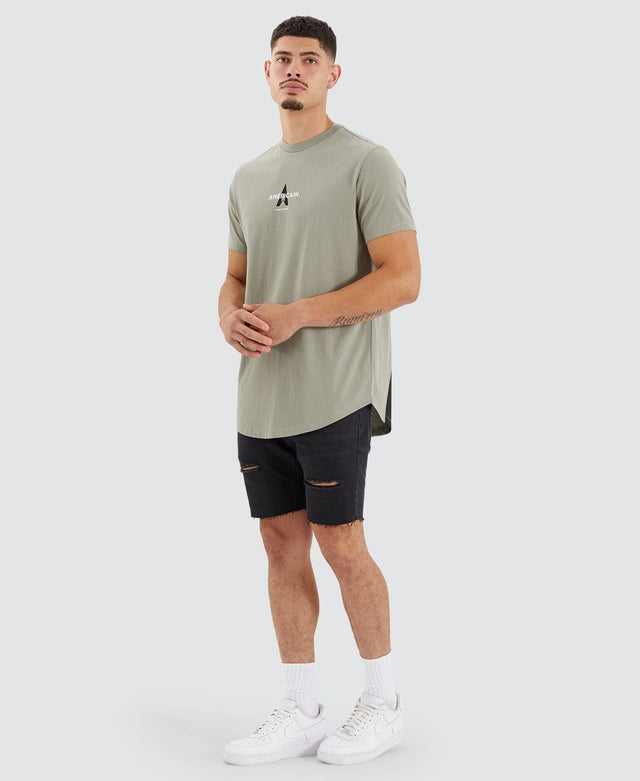 model wears Claros Dual Curved Tee Shadow T-Shirts Grey - image 2