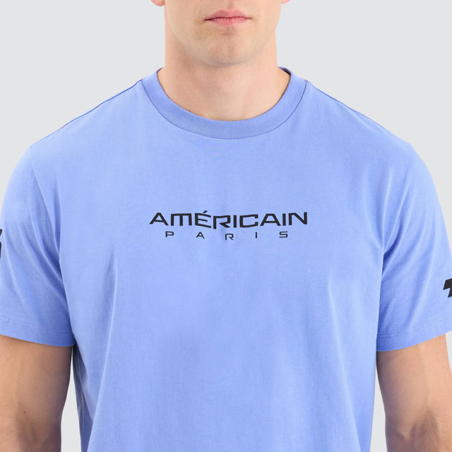 model wears Faramir Dual Curved Tee Vista Blue T-Shirts Blue - image 3