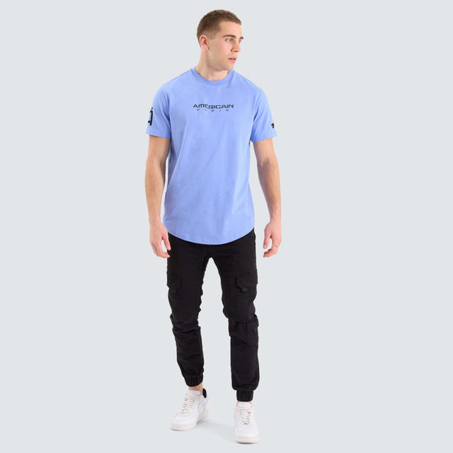 model wears Faramir Dual Curved Tee Vista Blue T-Shirts Blue - image 4