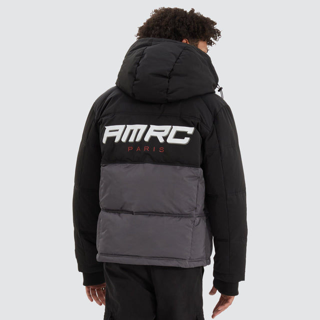 model wears Harlem Hooded Puffer Jacket Black/Asphalt Jackets Black - image 2