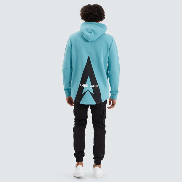 model wears Norge Heavy Dual Curved Hoodie Porcelain Blue Hoodies Blue - image 6