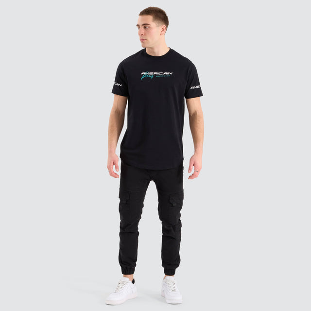 model wears Peregrin Dual Curved Tee Jet Black T-Shirts Black - image 2