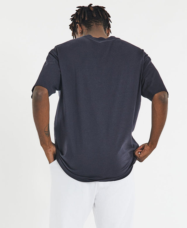 Phoenix baggy shirt by Americain in Vulcan Grey with ribbed crew neck and drop shoulder cut style