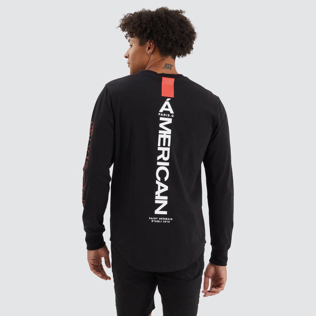 model wears Radville Heavy Cape Back Long Sleeve Tee Jet black Longsleeve T-Shirts Black - image 1