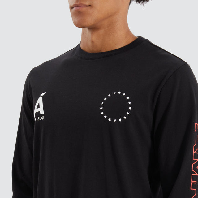 model wears Radville Heavy Cape Back Long Sleeve Tee Jet black Longsleeve T-Shirts Black - image 3