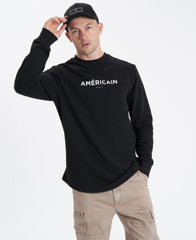 model wears Reap Dual Curved Jumper Jet Black Jumpers Black - image 3