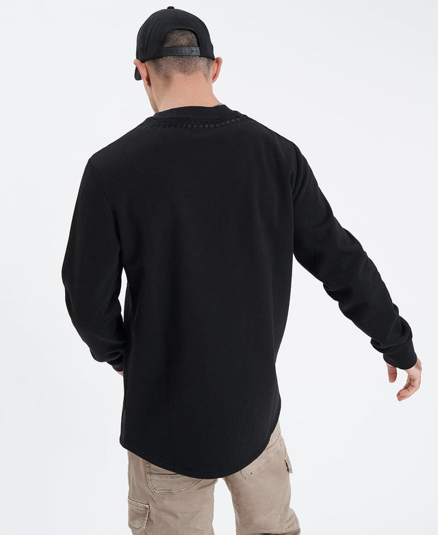 model wears Reap Dual Curved Jumper Jet Black Jumpers Black - image 6