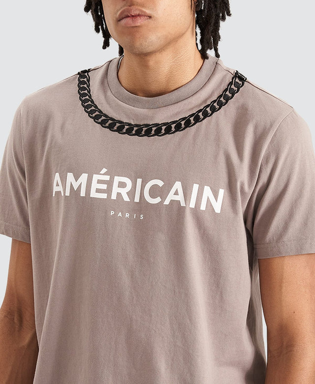 Americain Sanford Dual Curved Hem T-Shirt Driftwood Brown