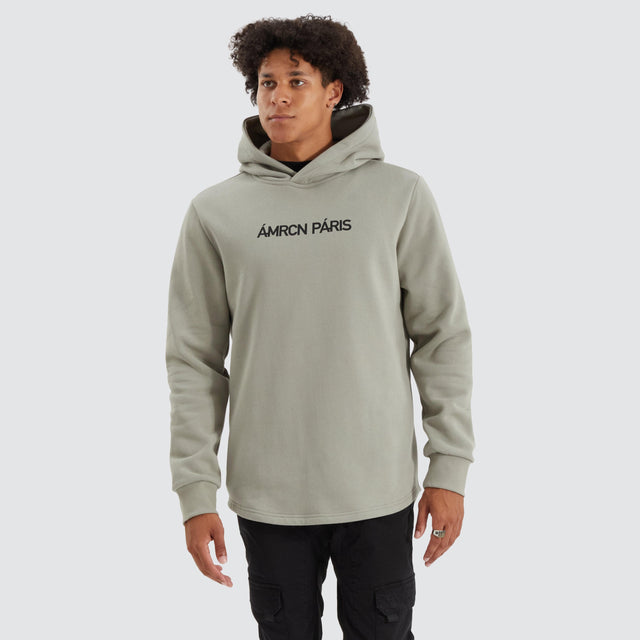 model wears Teigen Heavy Dual Curved Hoodie Shadow Hoodies Grey - image 2
