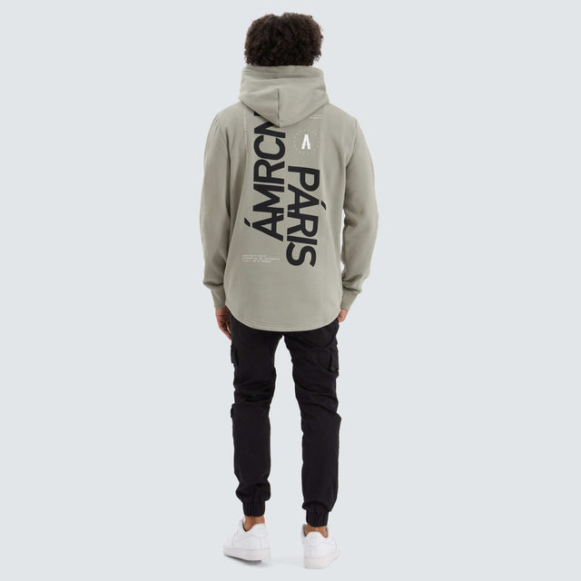 model wears Teigen Heavy Dual Curved Hoodie Shadow Hoodies Grey - image 3