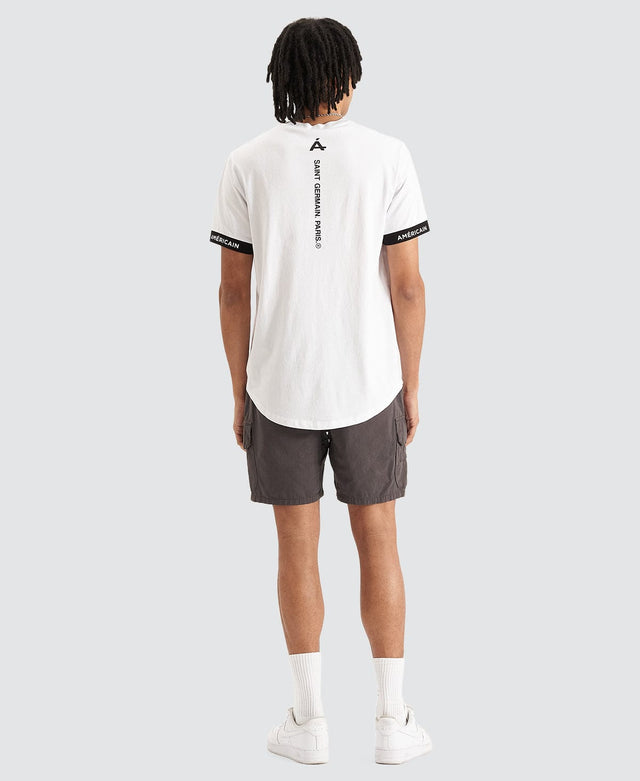 model wears Toussaint Dual Curved Hem T-Shirt White T-Shirts White - image 5