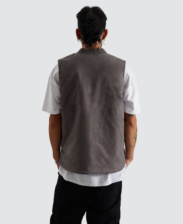 model wears Builders Abraham Reversible Vest Charcoal/ Black Grey Outerwear Grey - image 6