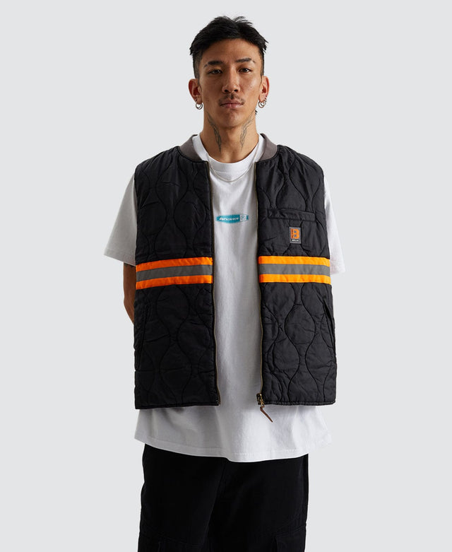 model wears Builders Abraham Reversible Vest Charcoal/ Black Grey Outerwear Grey - image 2