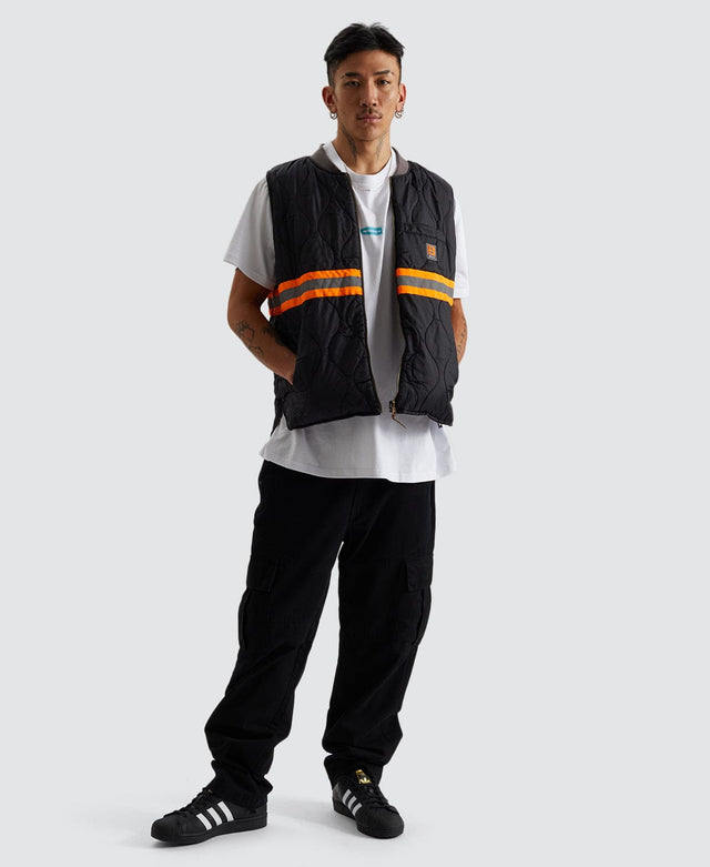 model wears Builders Abraham Reversible Vest Charcoal/ Black Grey Outerwear Grey - image 8